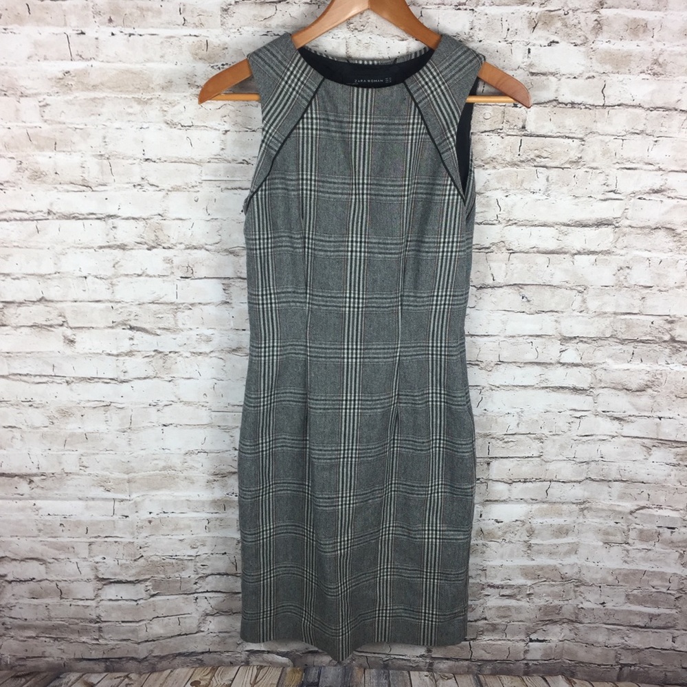 Zara Plaid Checkered Fitted Wool Work Dress XS